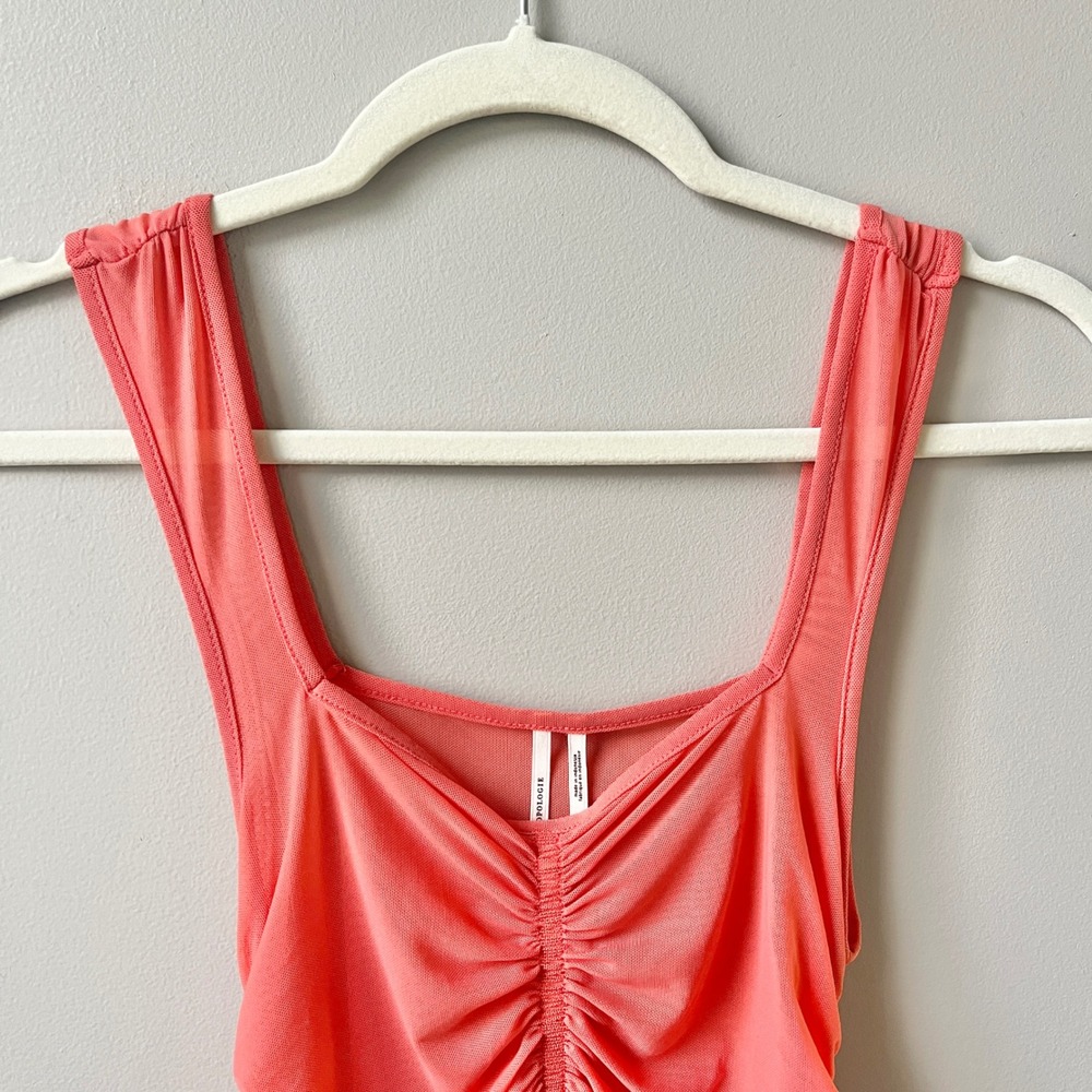 Anthropologie Dress Women's Small New NWT Coral Pink Mesh Fitted Festival Mini - Picture 11 of 12